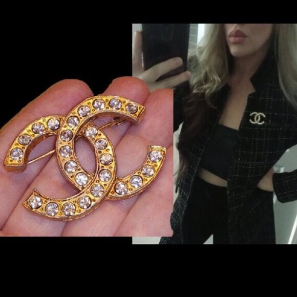Chanel Vintage LARGE Strass Crystal Interlocking CC Brooch - Picture 1 of 17